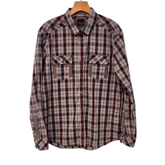 7 Diamonds Western Shirt Cowboy Button‎ Up Blue Plaid Cotton Mens Large - Picture 1 of 16